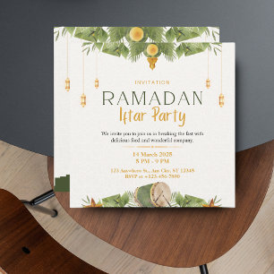 Tarjeta Festiva Moderno Iftar de Ramadán Elegante Verde y Dorado