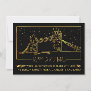 Tarjeta Festiva Moderno London Tower Bridge oro "Happy Navidades"