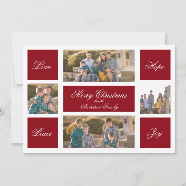 Tarjeta Festiva Moderno Love Hope Peace & Joy Christmas Photo Card (Anverso)