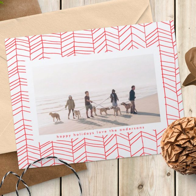 Tarjeta Festiva Moderno marco de bastón para Navidades rojos y bla (Subido por el creador)