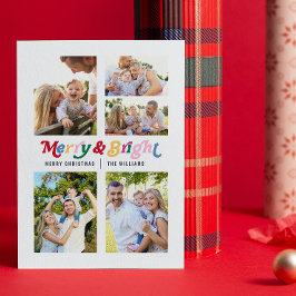 Tarjeta Festiva Moderno Merry & Bright Colorful Retro