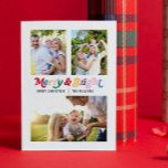 Tarjeta Festiva Moderno Merry & Bright Colorful Retro 3 Photo<br><div class="desc">Bienvenidos a esta temporada de Navidades con una tarjeta de felicitación sincera y moderna que hará sonreír a sus amigos y familiares. Nuestra moderna tarjeta de Navidades de fotos Retro 3 con colores vivos y merry es la manera perfecta de capturar la nostalgia de la temporada de vacaciones y crear...</div>