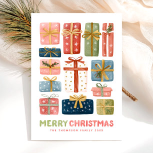Tarjeta Festiva Moderno Merry Christmas Acuarela Minimalista 