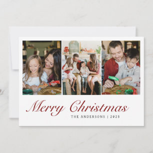 Tarjeta Festiva Moderno Merry Christmas Familia Cuadrícula de 3 Fo
