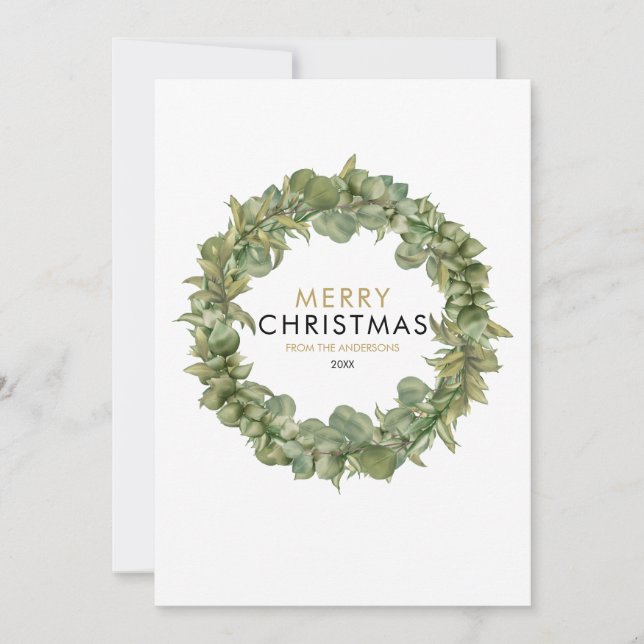 Tarjeta Festiva Moderno Merry Christmas Green Garland (Anverso)