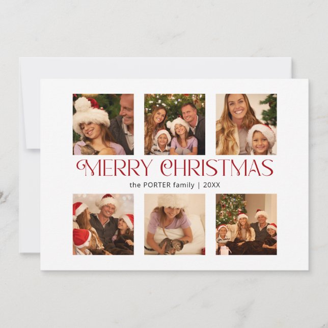 Tarjeta Festiva Moderno Merry Christmas Typography Multi-Photo (Anverso)
