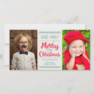 Tarjeta Festiva Moderno Merry Pequeños Navidades Dos Fotos Tan