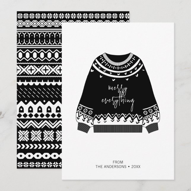 Tarjeta Festiva Moderno Merry Todo Navidades Sweater (Anverso / Reverso)