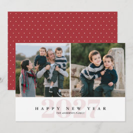 Tarjeta Festiva Moderno Minimal Rosa 2 Foto Feliz Año Nuevo