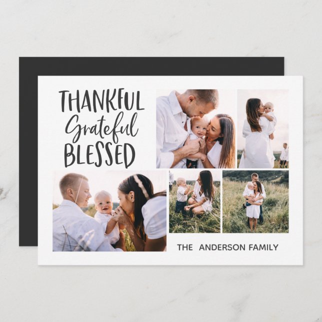 Tarjeta Festiva moderno minimalista 4 foto día de acción de gracia (Anverso / Reverso)