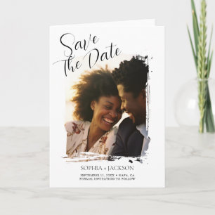 Tarjeta Festiva Moderno Minimalista Foto de Boda Save the Date