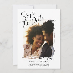 Tarjeta Festiva Moderno Minimalista Foto de Boda Save the Date