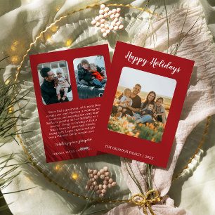 Tarjeta Festiva Moderno minimalista Red 3Photo Happy Holidays Upda