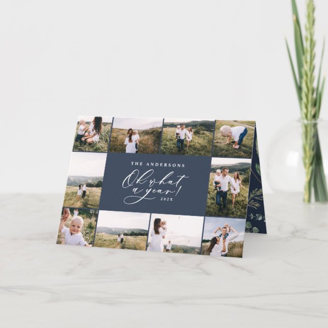 Tarjeta Festiva Moderno minimo 11 foto año nuevo familia azul mari (Anverso)