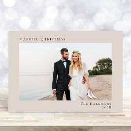 Tarjeta Festiva Moderno Mínimo 2 Foto Taupe Navidades casados