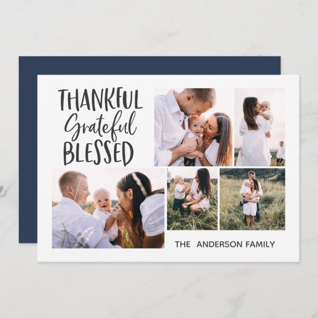 Tarjeta Festiva moderno minimo 4 foto acción de gracias 4 jul. (Anverso / Reverso)