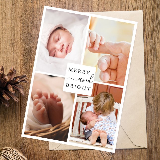 Tarjeta Festiva Moderno Mínimo 4 Fotos Merry y Navidades Brillante (Subido por el creador)