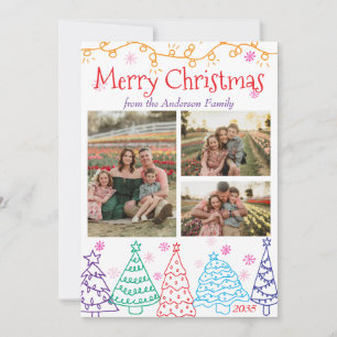 Tarjeta Festiva Moderno Mínimo Divertido 3 Navidades de Doodle Fot