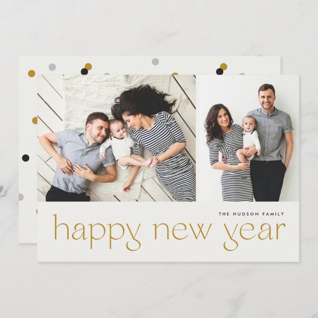 Tarjeta Festiva Moderno Mínimo Feliz Año Nuevo Dos Festividades Ca (Anverso / Reverso)