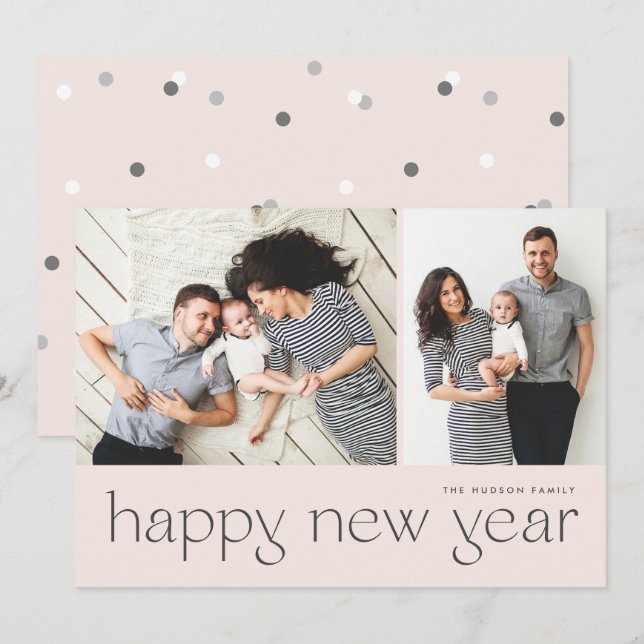 Tarjeta Festiva Moderno Mínimo Feliz Año Nuevo Dos Festividades Ca (Anverso / Reverso)