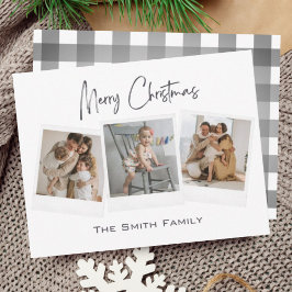 Tarjeta Festiva Moderno Mínimo Merry Christmas Gingham Photo Card