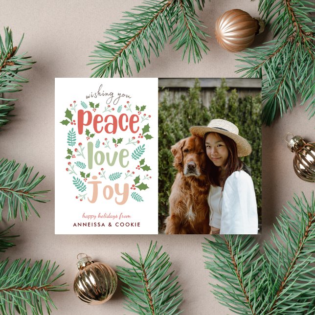 Tarjeta Festiva Moderno Mínimo Paz Amor Joy Foto Perro (Subido por el creador)