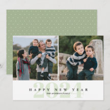 Moderno Mínimo Verde 2 Foto Feliz Año Nuevo