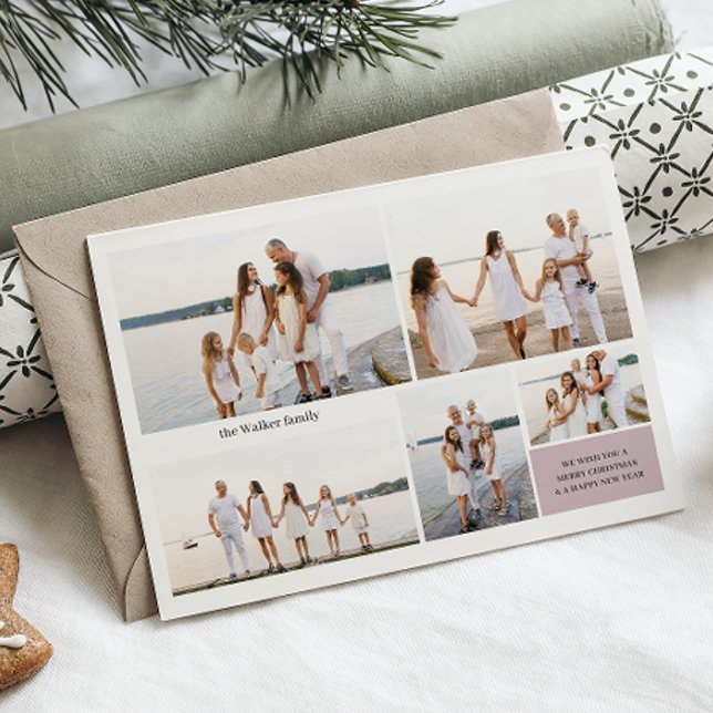 Tarjeta Festiva Moderno Neutral 5 Foto Elegante Doble cara (Subido por el creador)