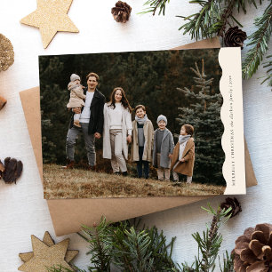 Tarjeta Festiva Moderno Neutral Simple Wavy Dos Navidades de fotog