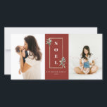 Tarjeta Festiva Moderno NOEL Gold Winter Frame Photo Red<br><div class="desc">Elegante marco falso dorado pálido adornado con ramas de bayas de invierno sobre festivos orígenes rústicos de color rojo. Funciones de diseño, estilo en negrita enmarcado NOEL, líneas de texto de plantilla para nombres, año y mensaje con dos fotos en la parte delantera y dos espacios de fotos de desvío...</div>