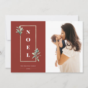 Tarjeta Festiva Moderno NOEL Gold Winter Frame Photo Red
