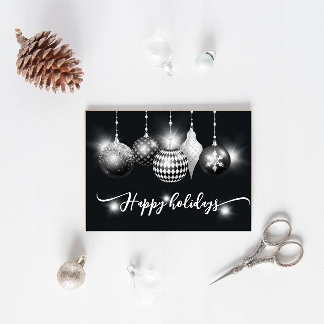 Tarjeta Festiva Moderno Ornamentos Negros y Blancos Xmas Business (Subido por el creador)