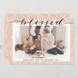 Tarjeta Festiva Moderno Peine Beige Boughs Elegante Guión Minimali