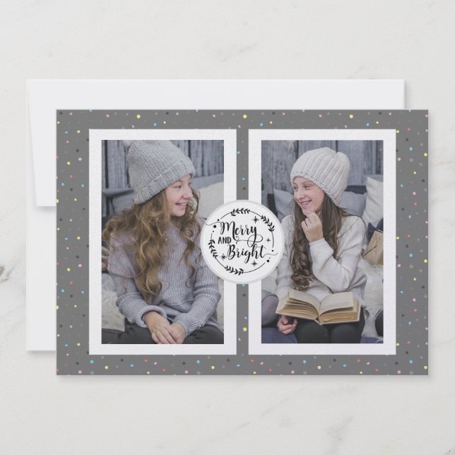 Tarjeta Festiva Moderno, Polka Dot Dos Navidades de fotografía Tar (Anverso)