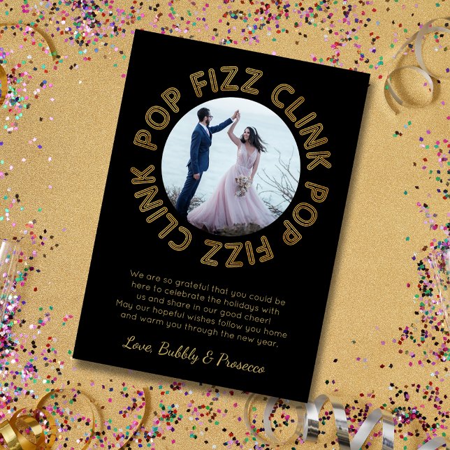 Tarjeta Festiva Moderno Pop Fizz Clink Typography Feliz Año Nuevo (Subido por el creador)