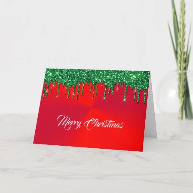 Tarjeta Festiva Moderno Purpurina verde rojo Metalizado maquilla N (Anverso)