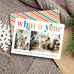 Tarjeta Festiva Moderno qué año retro colorido 2 foto<br><div class="desc">Tarjeta de vacaciones fotográficas "Qué un año retro colorido"</div>