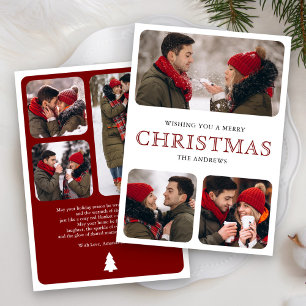 Tarjeta Festiva Moderno Red Minimal 6 Navidades de Collage de foto