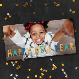 Tarjeta Festiva Moderno Relieve metalizado de Faux de Oro Feliz Añ
