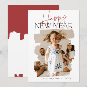 Tarjeta Festiva Moderno resumen feliz año nuevo brocha rojo