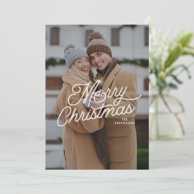 Tarjeta Festiva Moderno Retro Merry Christmas Photo Bold Script (Anverso de pie)