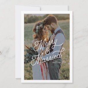 Tarjeta Festiva Moderno retro merry y foto casada guión negrita