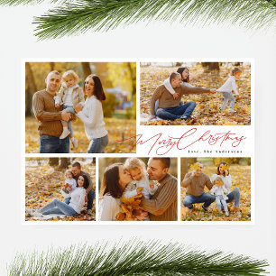 Tarjeta Festiva moderno rojo 6 navidades de Collage de fotos múlti