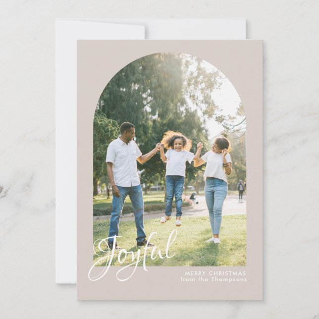 Tarjeta Festiva Moderno Rubor Arch Joyful Merry Christmas (Anverso)
