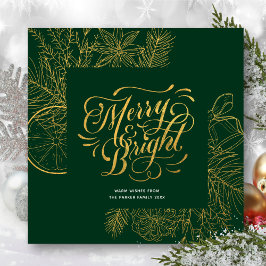 Tarjeta Festiva Moderno Sage Green Gold Script Pine Bough Floral