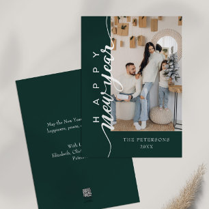 Tarjeta Festiva Moderno Saludo de Feliz Año Nuevo Verde Esmeralda
