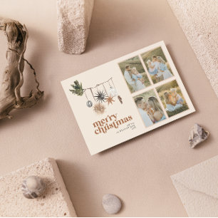 Tarjeta Festiva Moderno Scandi Boho Neutral Family 4 Photo Merry