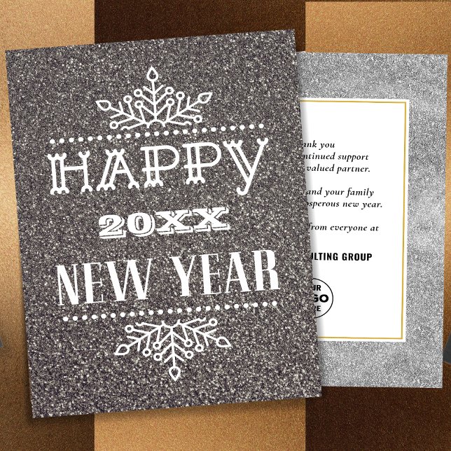 Tarjeta Festiva Moderno Script Festive Silver Purpurina Corporate (Subido por el creador)