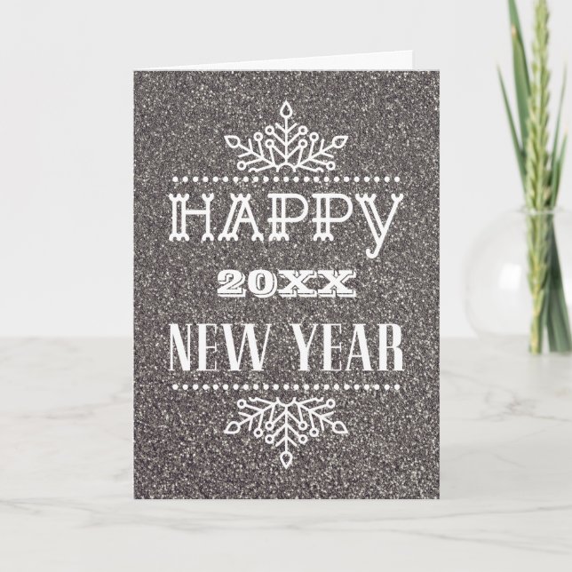 Tarjeta Festiva Moderno Script Festive Silver Purpurina Corporate (Anverso)