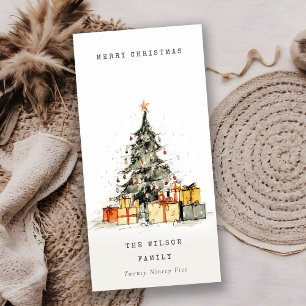 Tarjeta Festiva Moderno Sketchy Christmas Tree Regalos Holiday Car